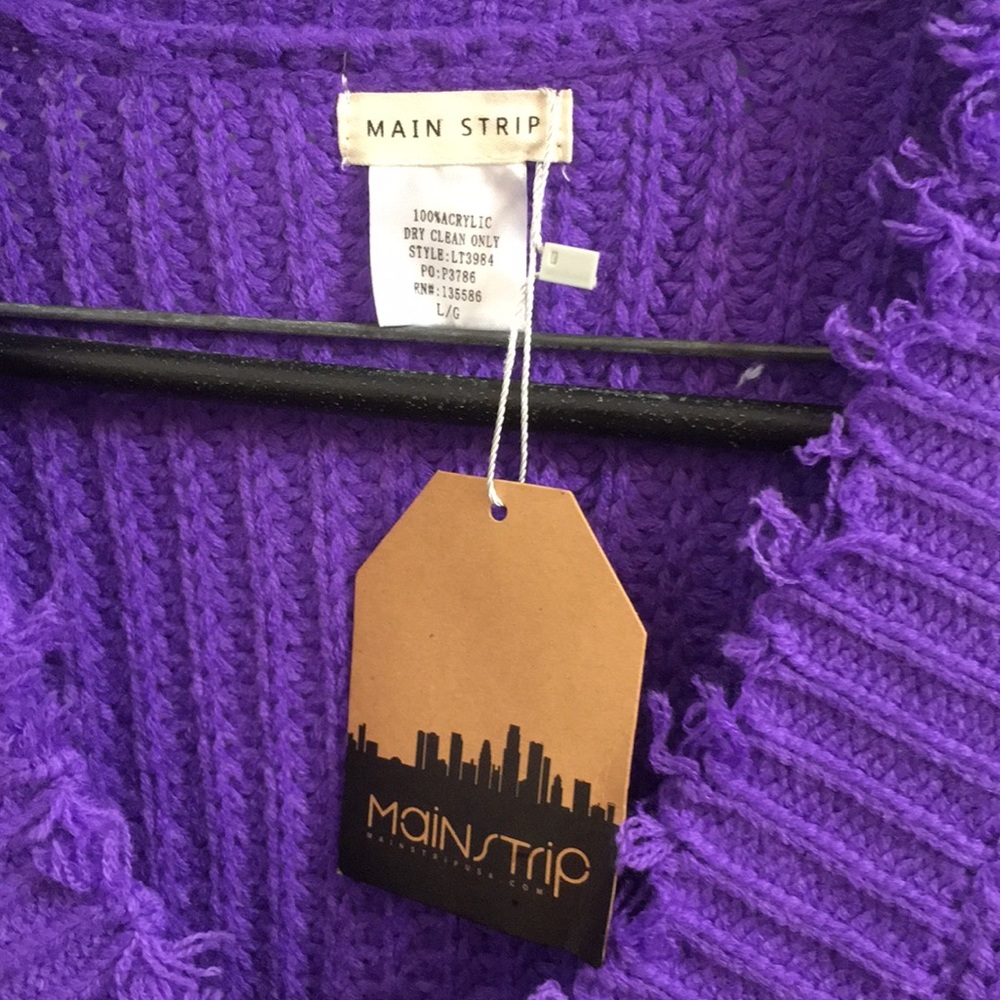 Main Strip Pullover Purple Fringed Sweater - Picture 4 of 4